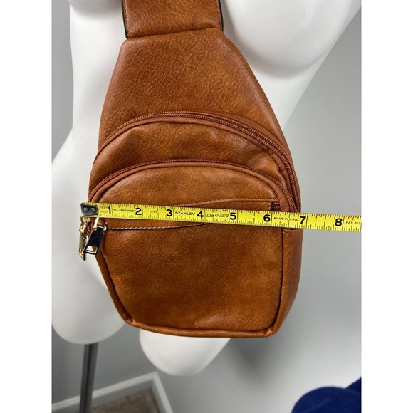 Brown Vegan Faux Leather Guitar Strap Crossbody Sling Bag - Picture 5 of 8